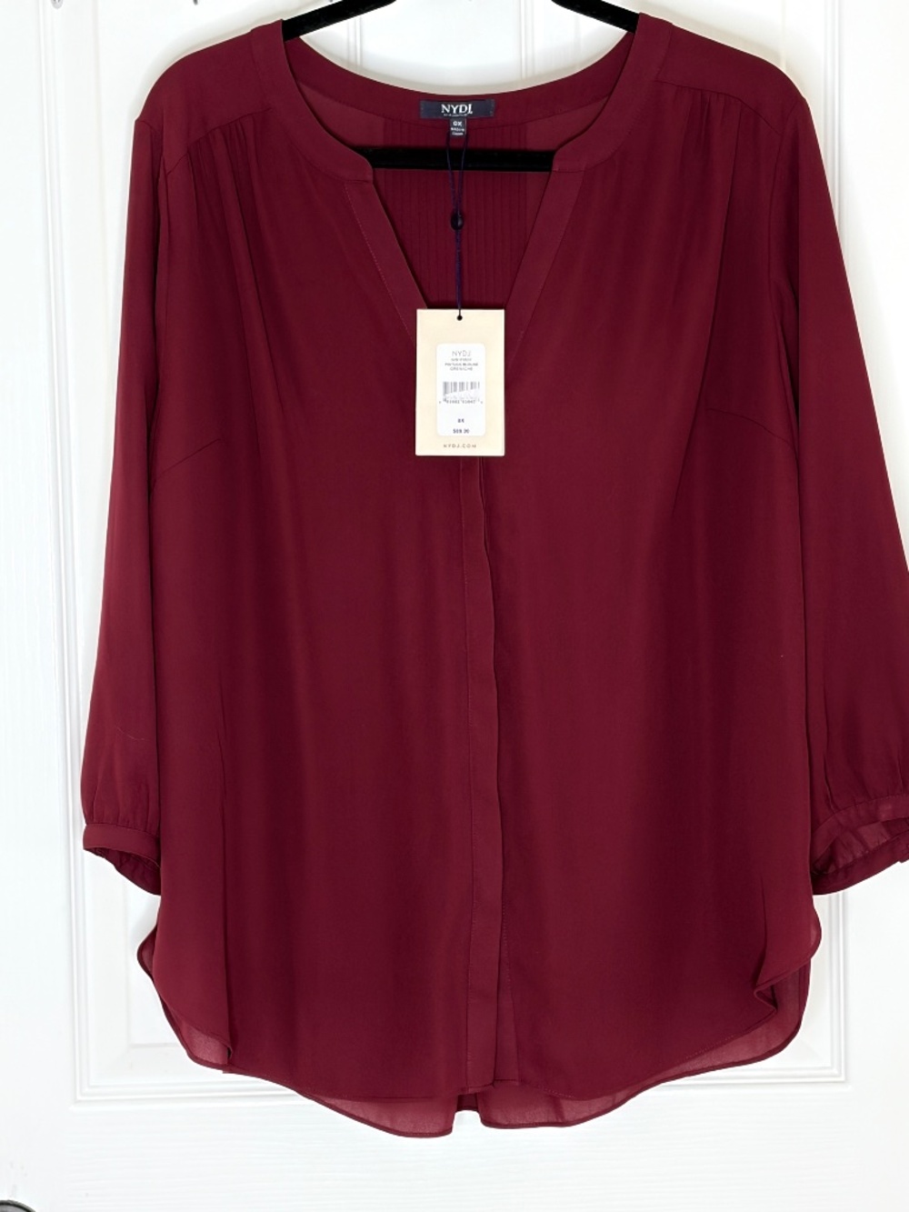 NYDJ Burgundy Pin Tuck Blouse 3/4 Sleeve NEW WITH TAGS SIZE 0X